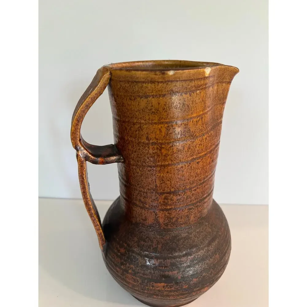 Vintage Mid-century Rare Salt Glaze Pitcher Double Handle Unique JL